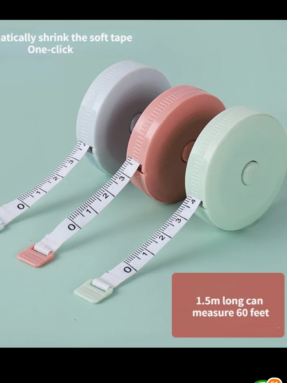 Compact Round Retractable Tape Measure - Light Blue New - Picture 2 of 2